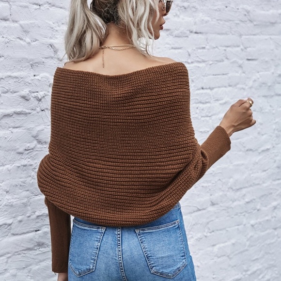 WINE off shoulder knit wrap sweater fall sweater - Picture 5 of 13